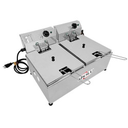 FRITADEIRA ELÉTRICA INOX 2 CUBAS DE 6 LITROS CADA CUBA COM CESTO CROMADO 220V - MARCA SPOLU