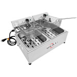 FRITADEIRA ELÉTRICA INOX 2 CUBAS DE 6 LITROS CADA CUBA COM CESTO CROMADO 127V - MARCA SPOLU